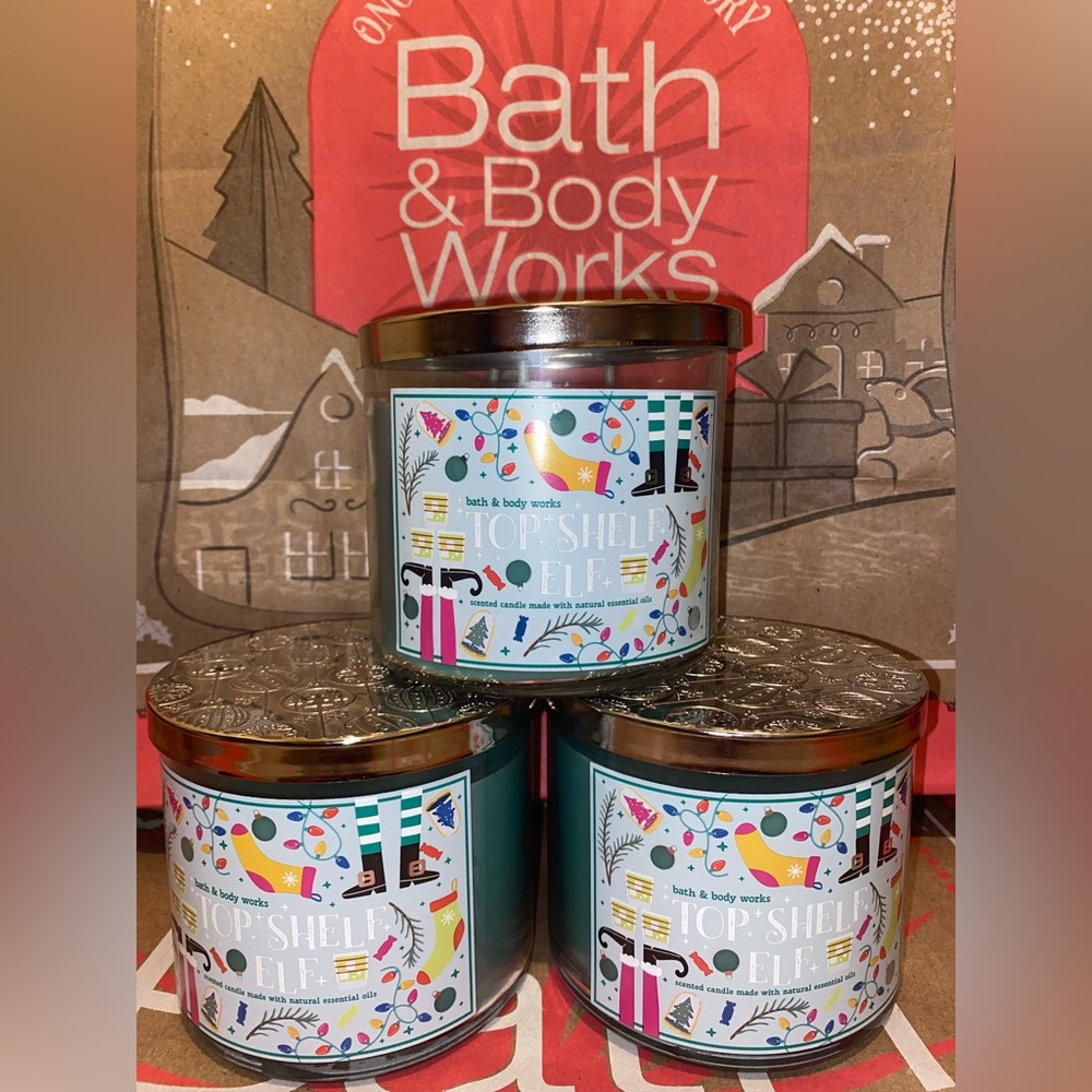 Bath and Body Works Top Shelf Elf 3-Wick Candles x3
